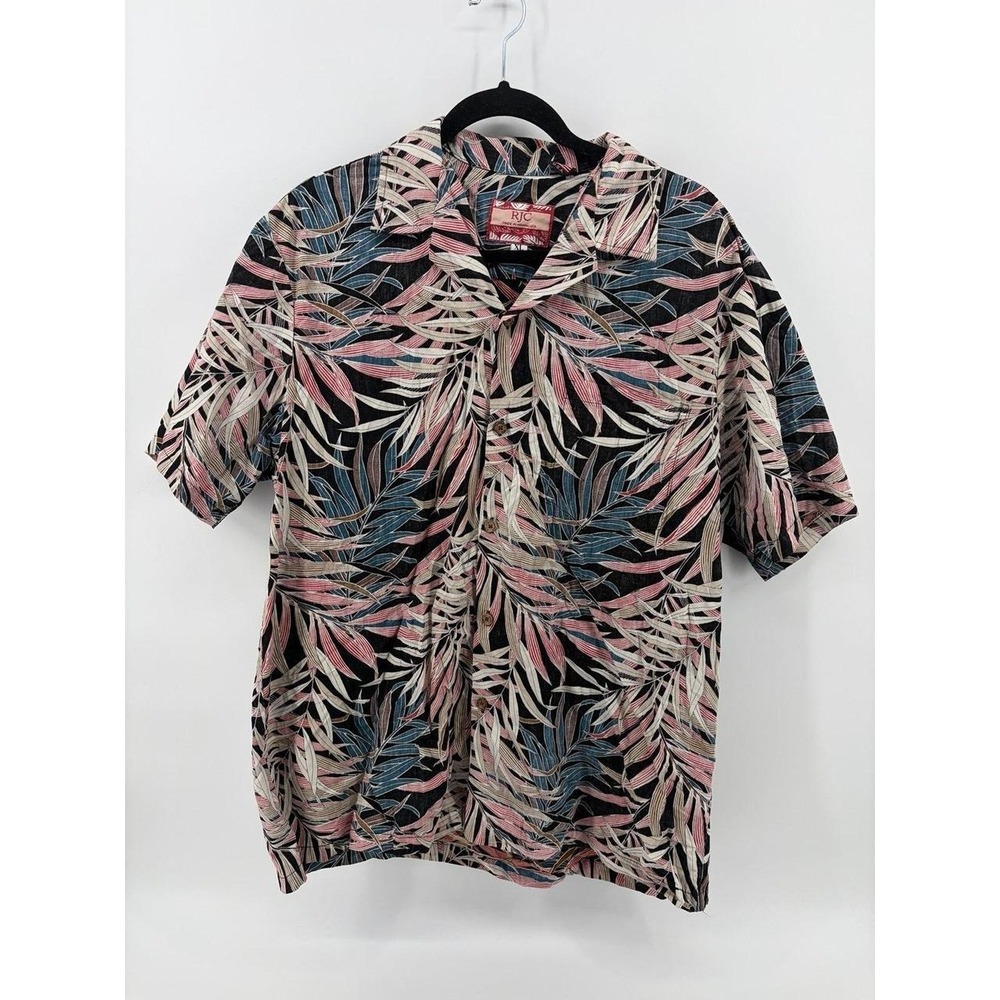 RJC Button Up, Short Sleeve Hawaiian Floral Tropical, Collared, Men XL